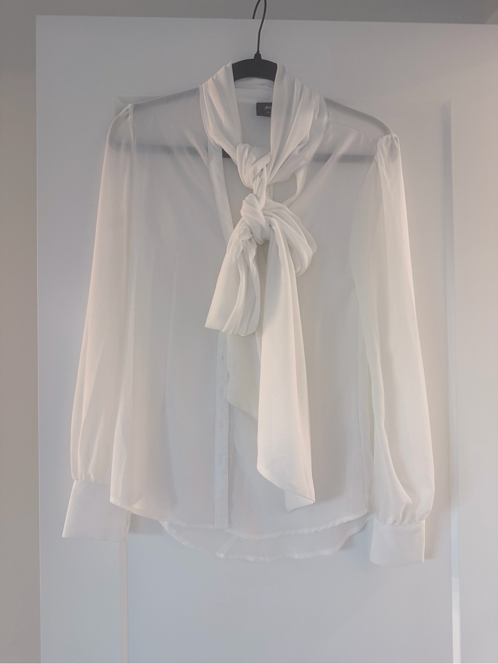 Nasty Gal White Sheer Tie-Neck Blouse